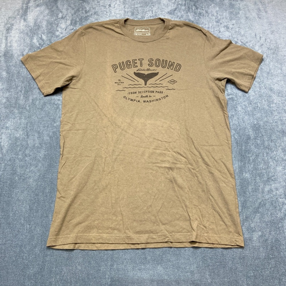Eddie Bauer T-Shirt Mens Large Coyote Brown Cotton Puget Sound Graphic Outdoor